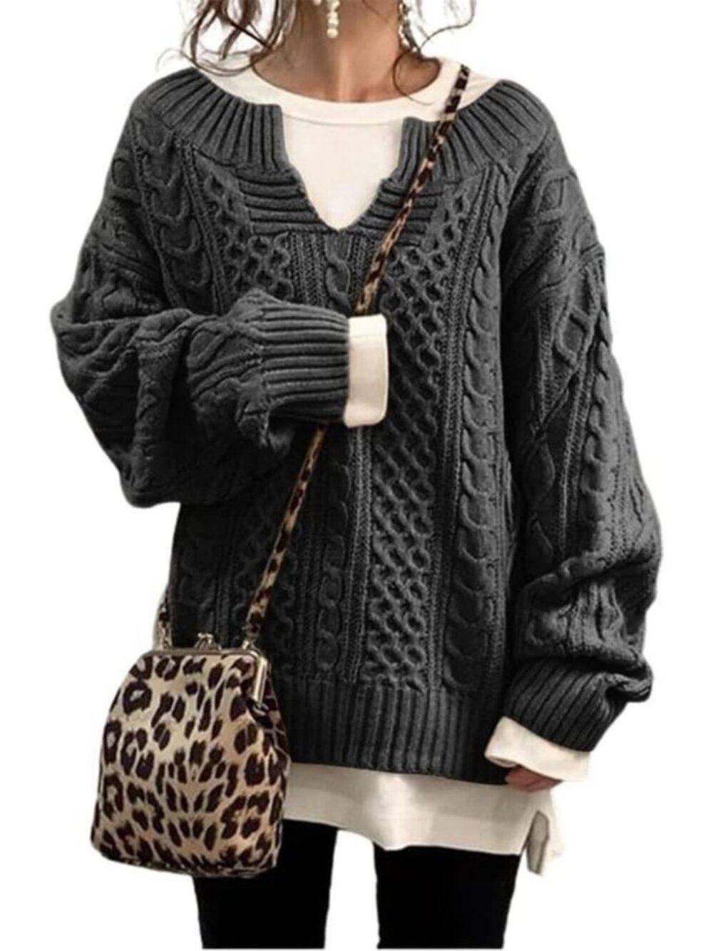 Cozy Women's Winter Chunky V-Neck Cable Knit Sweater Pullover - Long Sleeve